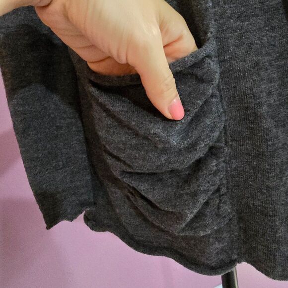 100% Merino wool grey long-sleeved open front cardigan sweater classic prep S - Picture 6 of 8